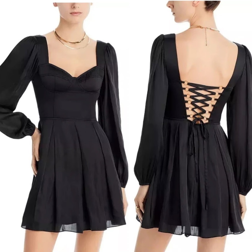 Aqua Elegant Black Long Sleeve Dress